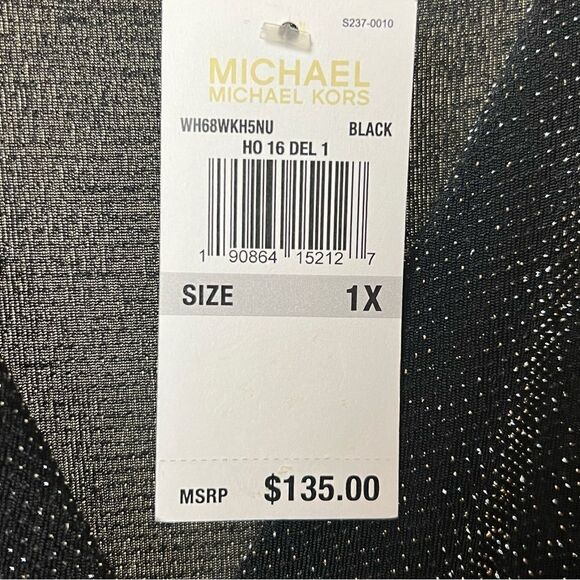 Michael Michael Kors, Metallic Knit Wrap Cocktail Dress, 1X Black, Gold, Silver - Picture 12 of 14